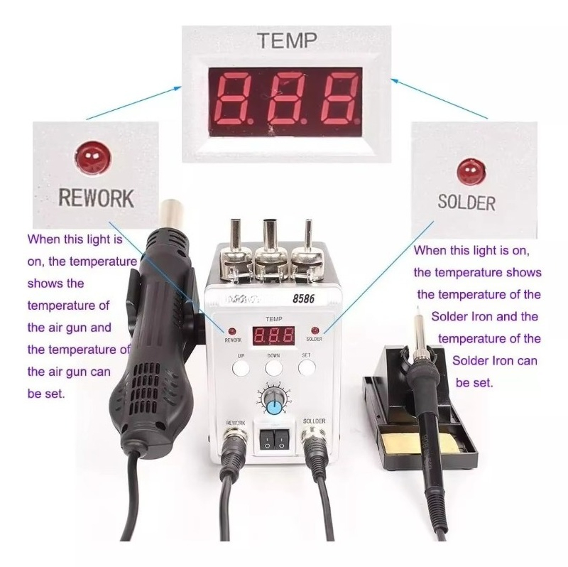 760W 8586 2 in 1 Hot Air Solde - đánh giá và giá Smd Rework Station Hot Air Soldering 2 In 1